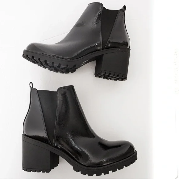 Patent leather look lug sole Chelsea boot black Dirty Laundry Lita 8.5 fall boot - Picture 11 of 16